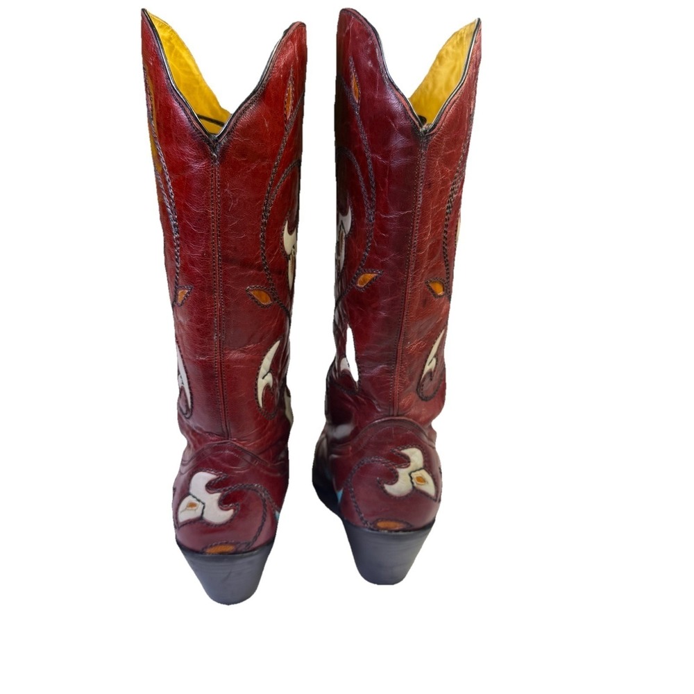 Corral Butterfly Inlay Red Leather Cowboy Boot Country Festival Boho‎ Sz 7.5 - Picture 10 of 12